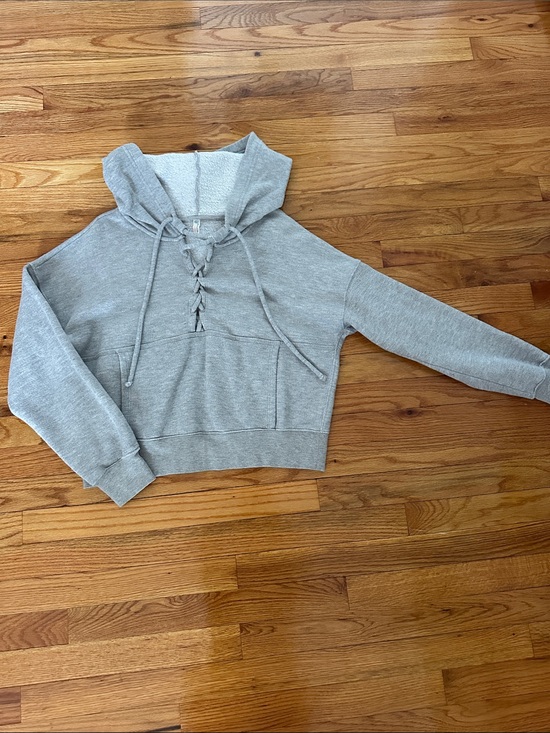 FP Movement by Free People Tops - Free People Women's Gray Lace-Up Hoodie Sweatshirt